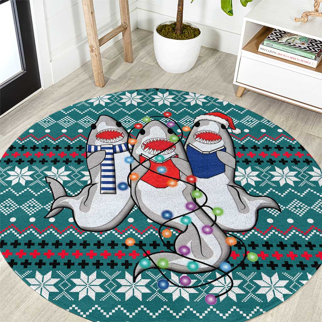 Funny Shark Christmas Round Carpet Xmas Holiday Patterns - Wonder Print Shop