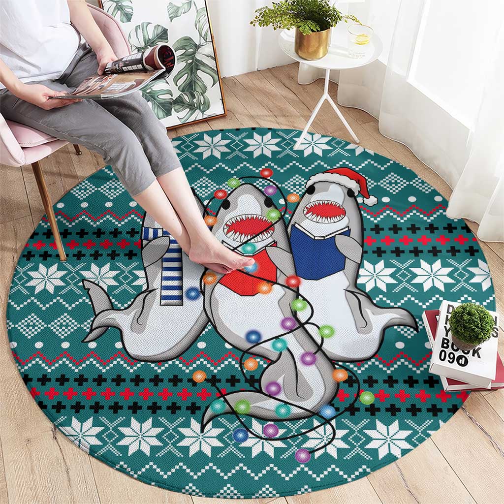 Funny Shark Christmas Round Carpet Xmas Holiday Patterns - Wonder Print Shop