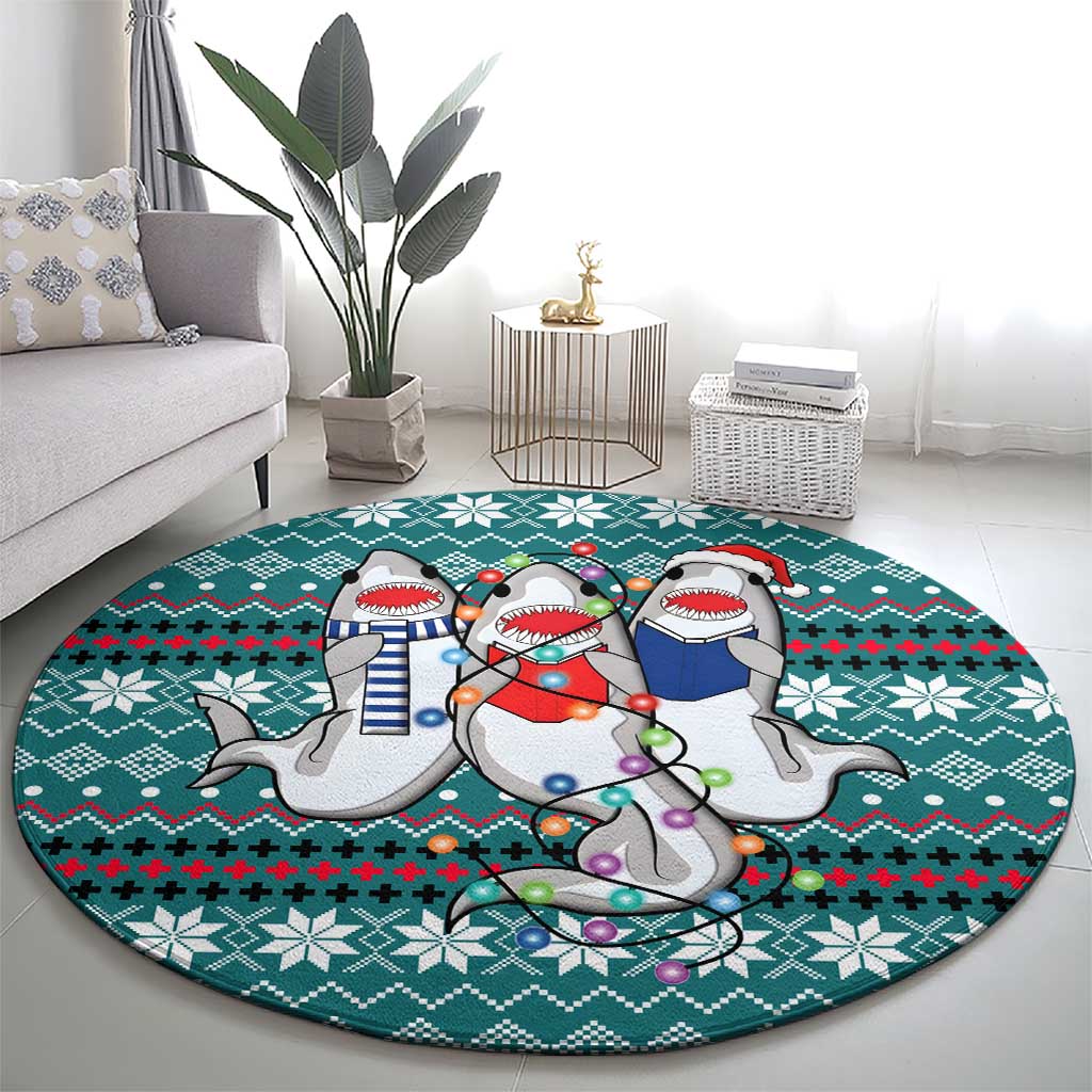 Funny Shark Christmas Round Carpet Xmas Holiday Patterns - Wonder Print Shop
