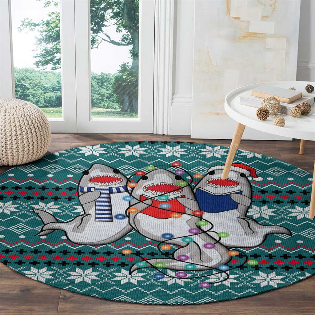 Funny Shark Christmas Round Carpet Xmas Holiday Patterns - Wonder Print Shop
