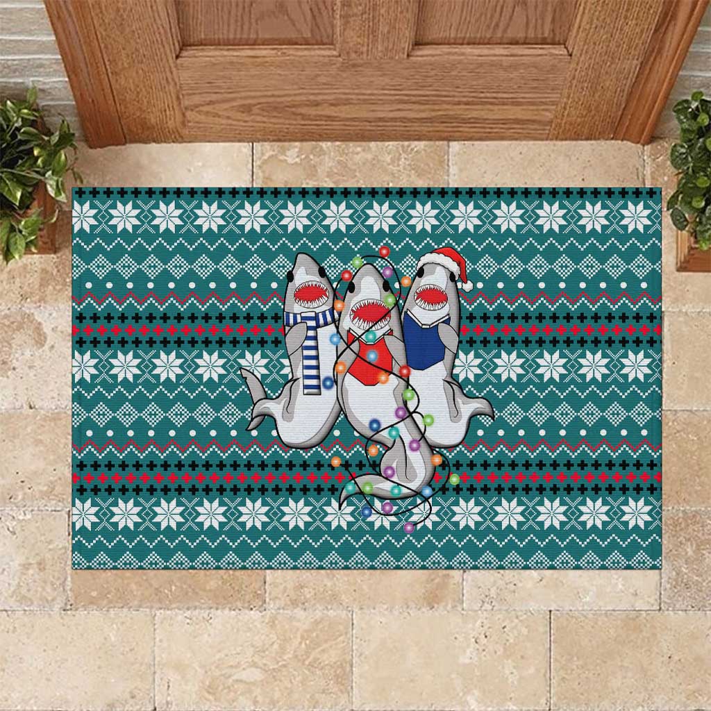 Funny Shark Christmas Rubber Doormat Xmas Holiday Patterns - Wonder Print Shop