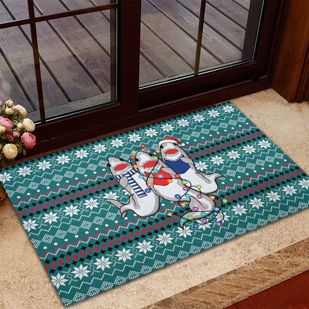 Funny Shark Christmas Rubber Doormat Xmas Holiday Patterns - Wonder Print Shop