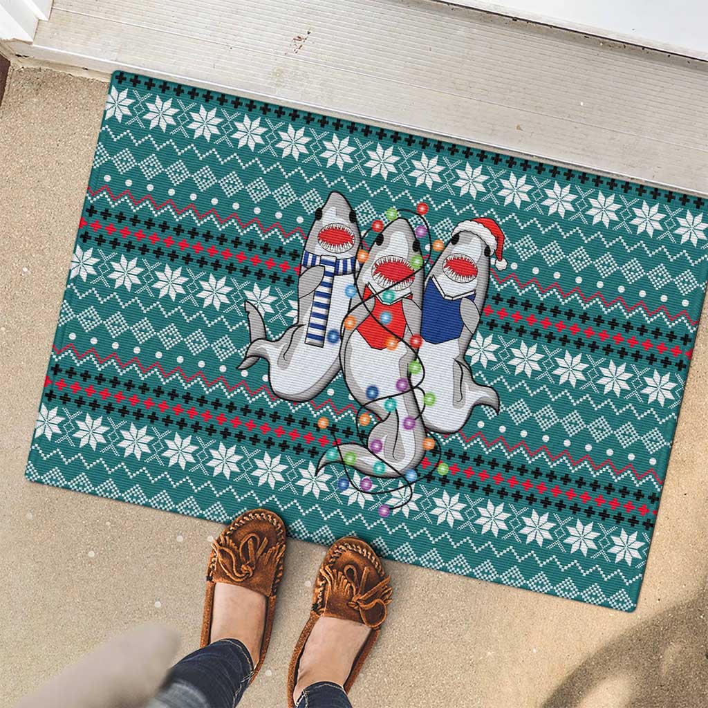 Funny Shark Christmas Rubber Doormat Xmas Holiday Patterns - Wonder Print Shop