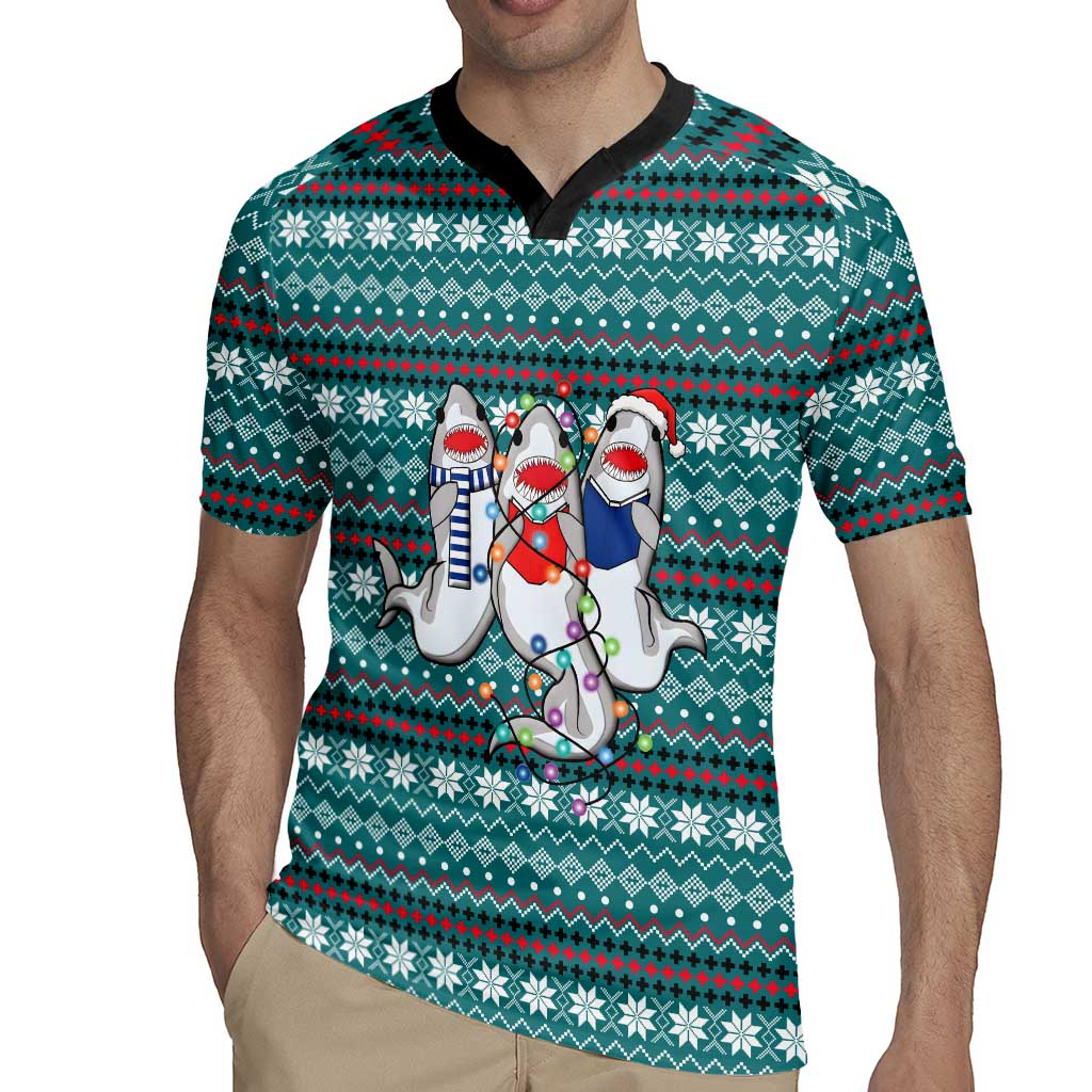 Funny Shark Christmas Rugby Jersey Xmas Holiday Patterns - Wonder Print Shop