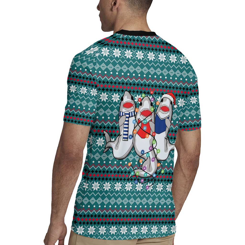 Funny Shark Christmas Rugby Jersey Xmas Holiday Patterns - Wonder Print Shop