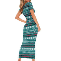 Funny Shark Christmas Short Sleeve Bodycon Dress Xmas Holiday Patterns - Wonder Print Shop