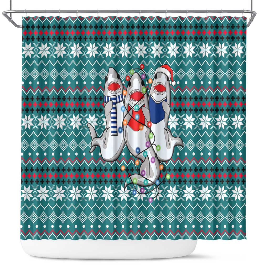 Funny Shark Christmas Shower Curtain Xmas Holiday Patterns - Wonder Print Shop