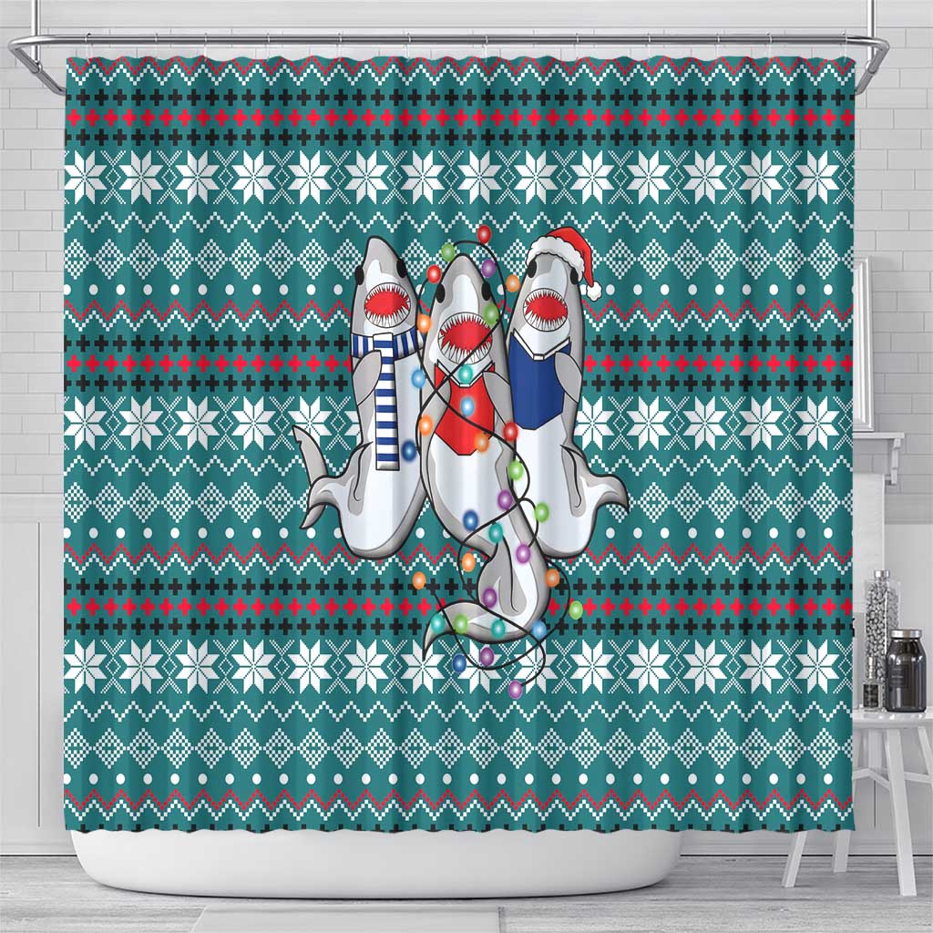 Funny Shark Christmas Shower Curtain Xmas Holiday Patterns - Wonder Print Shop