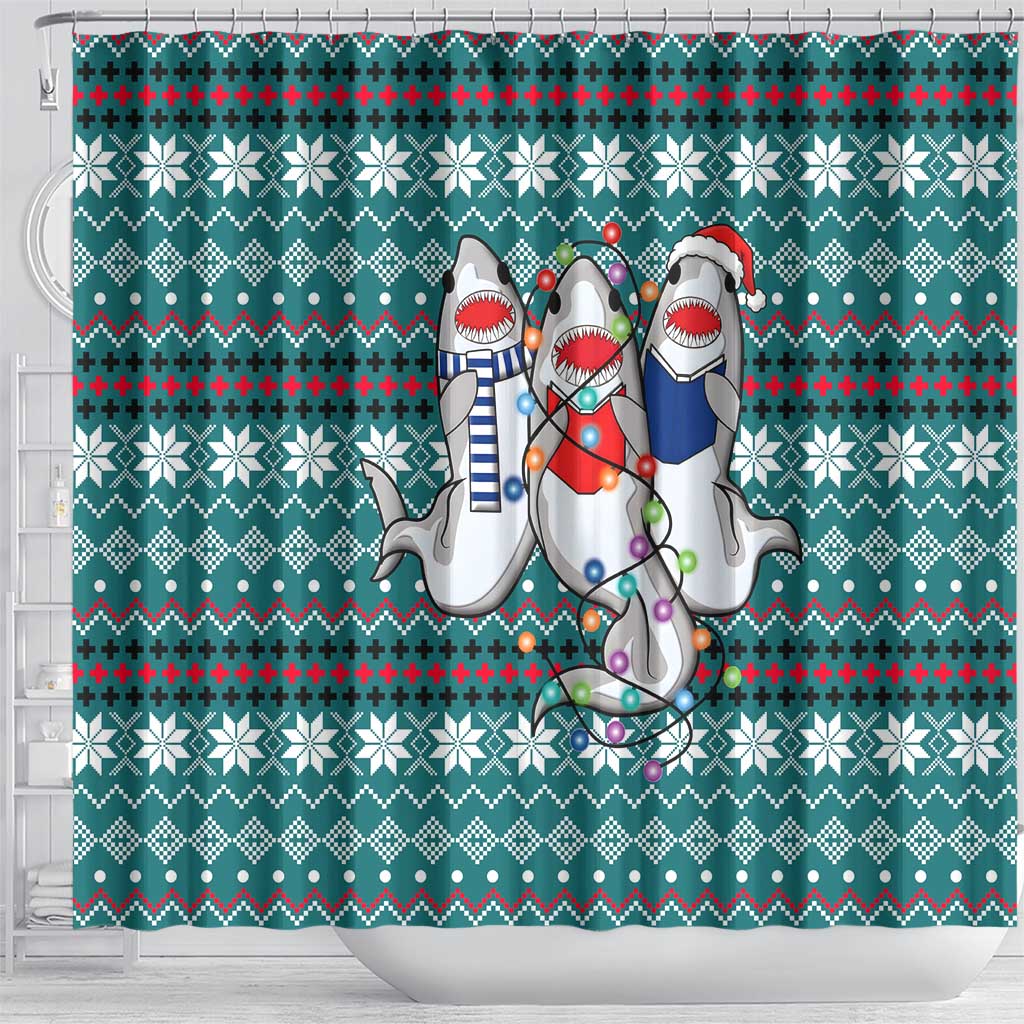 Funny Shark Christmas Shower Curtain Xmas Holiday Patterns - Wonder Print Shop