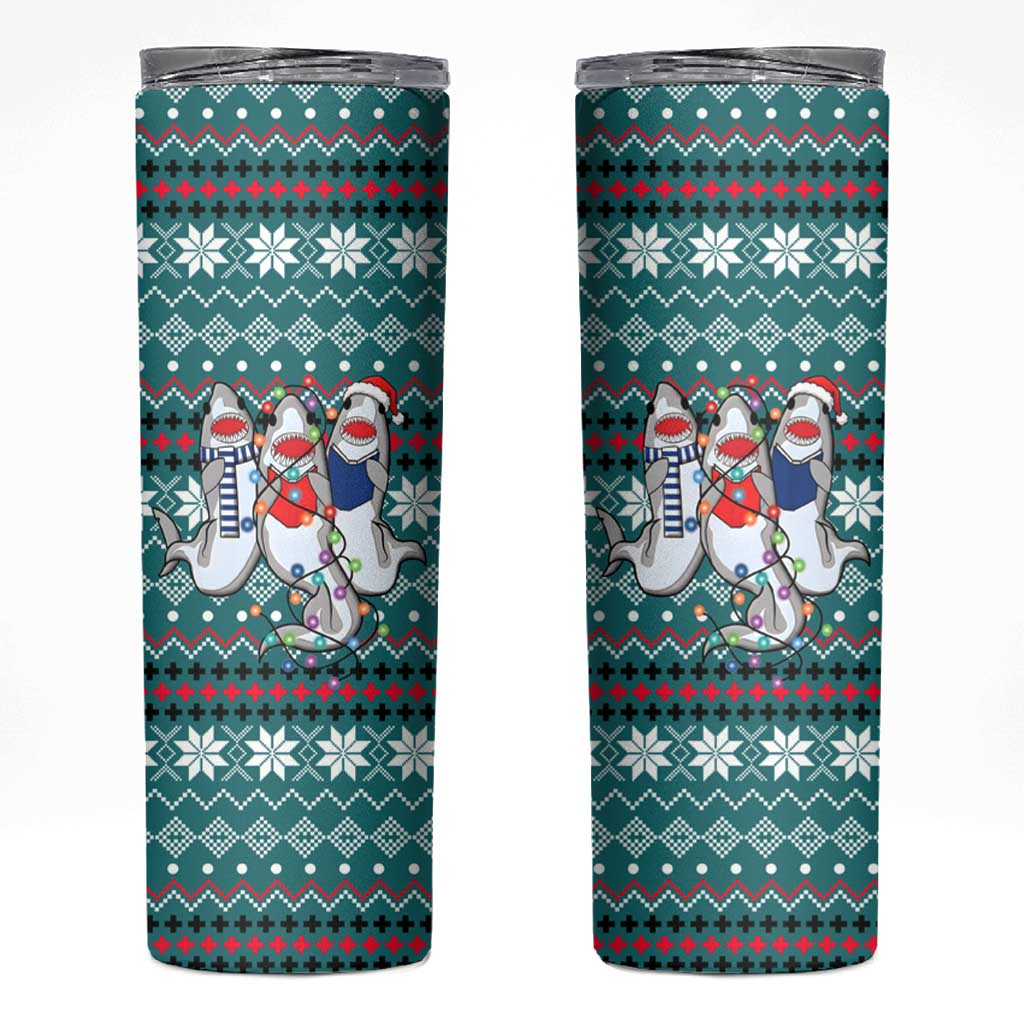Funny Shark Christmas Skinny Tumbler Xmas Holiday Patterns - Wonder Print Shop