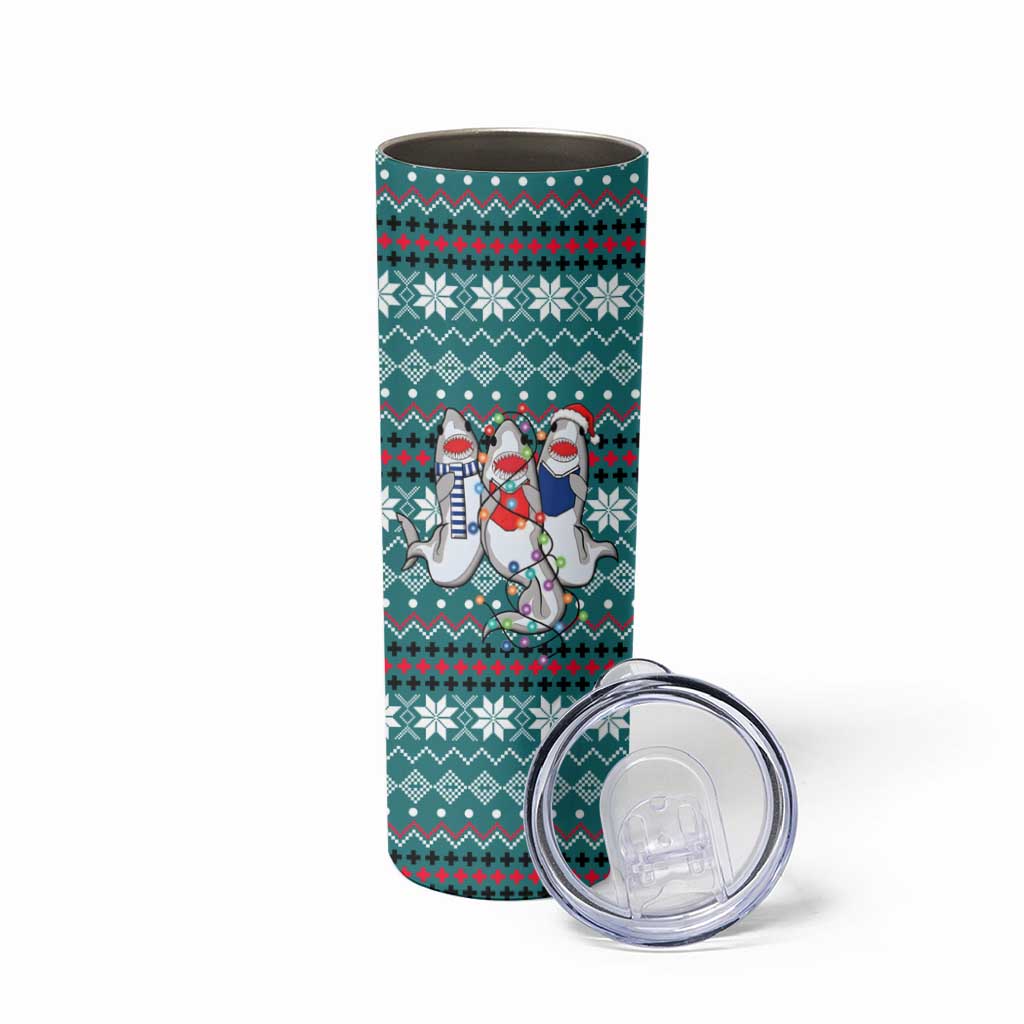 Funny Shark Christmas Skinny Tumbler Xmas Holiday Patterns - Wonder Print Shop