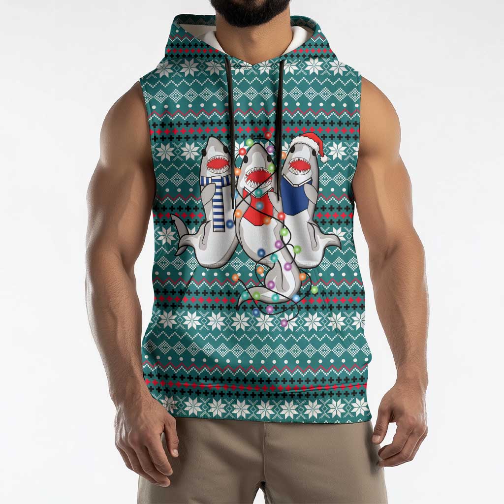Funny Shark Christmas Sleeveless Hoodie Xmas Holiday Patterns - Wonder Print Shop