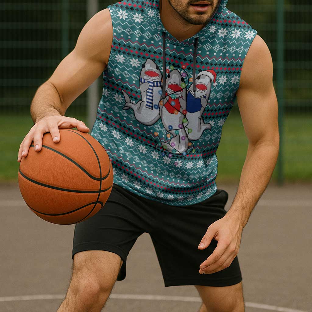Funny Shark Christmas Sleeveless Hoodie Xmas Holiday Patterns - Wonder Print Shop