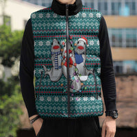 Funny Shark Christmas Sleeveless Puffer Jacket Xmas Holiday Patterns - Wonder Print Shop