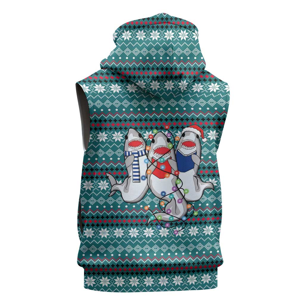 Funny Shark Christmas Sleeveless Zip Hoodie Xmas Holiday Patterns - Wonder Print Shop