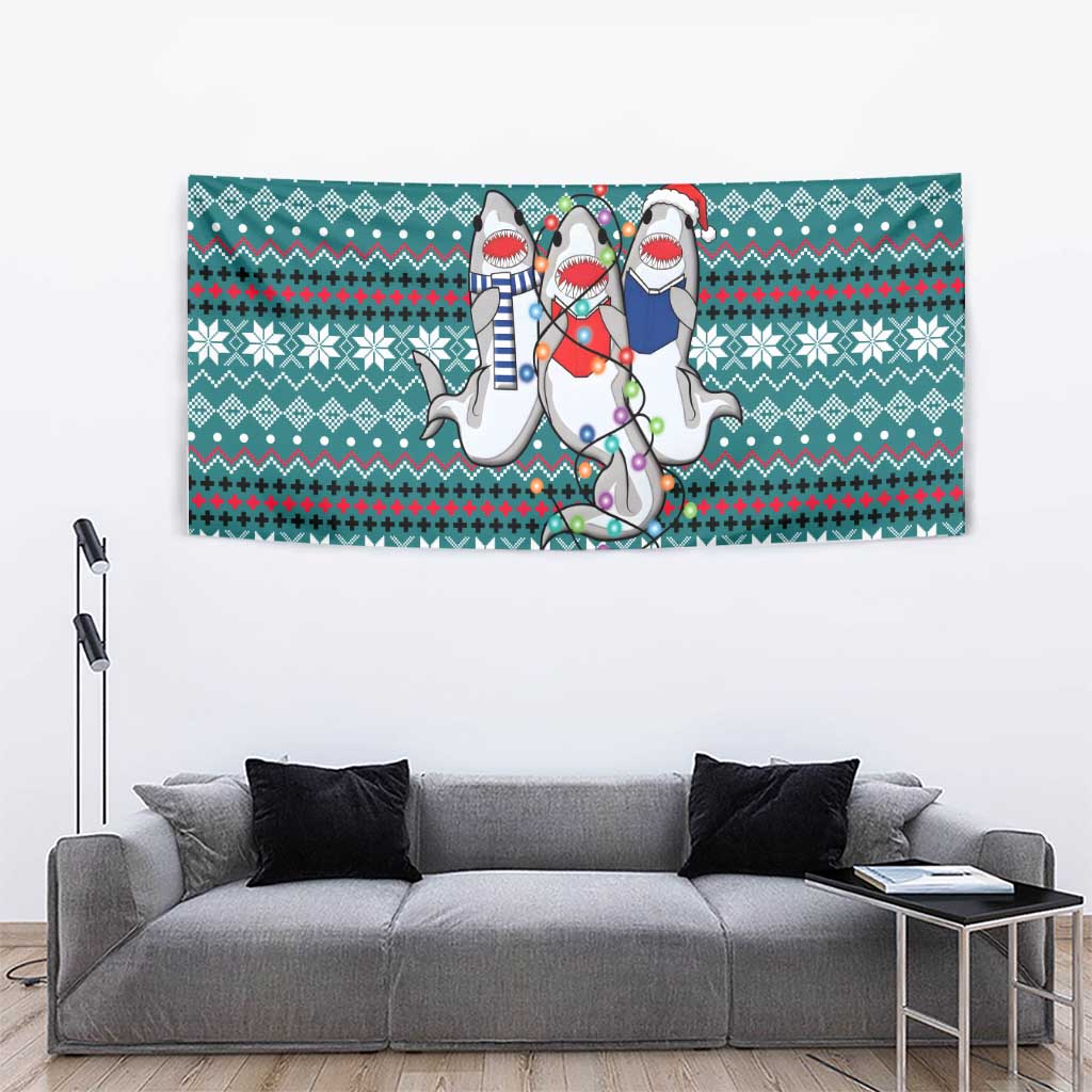 Funny Shark Christmas Tapestry Xmas Holiday Patterns - Wonder Print Shop