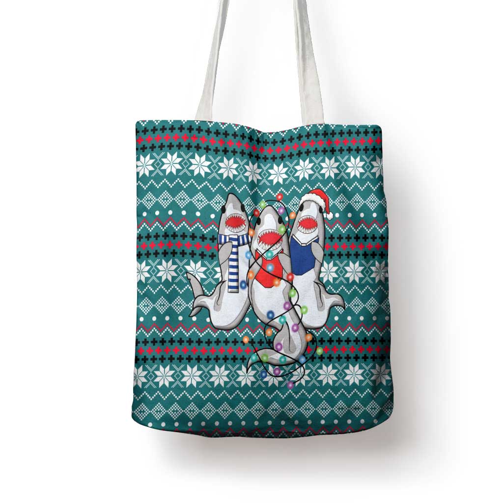 Funny Shark Christmas Tote Bag Xmas Holiday Patterns - Wonder Print Shop