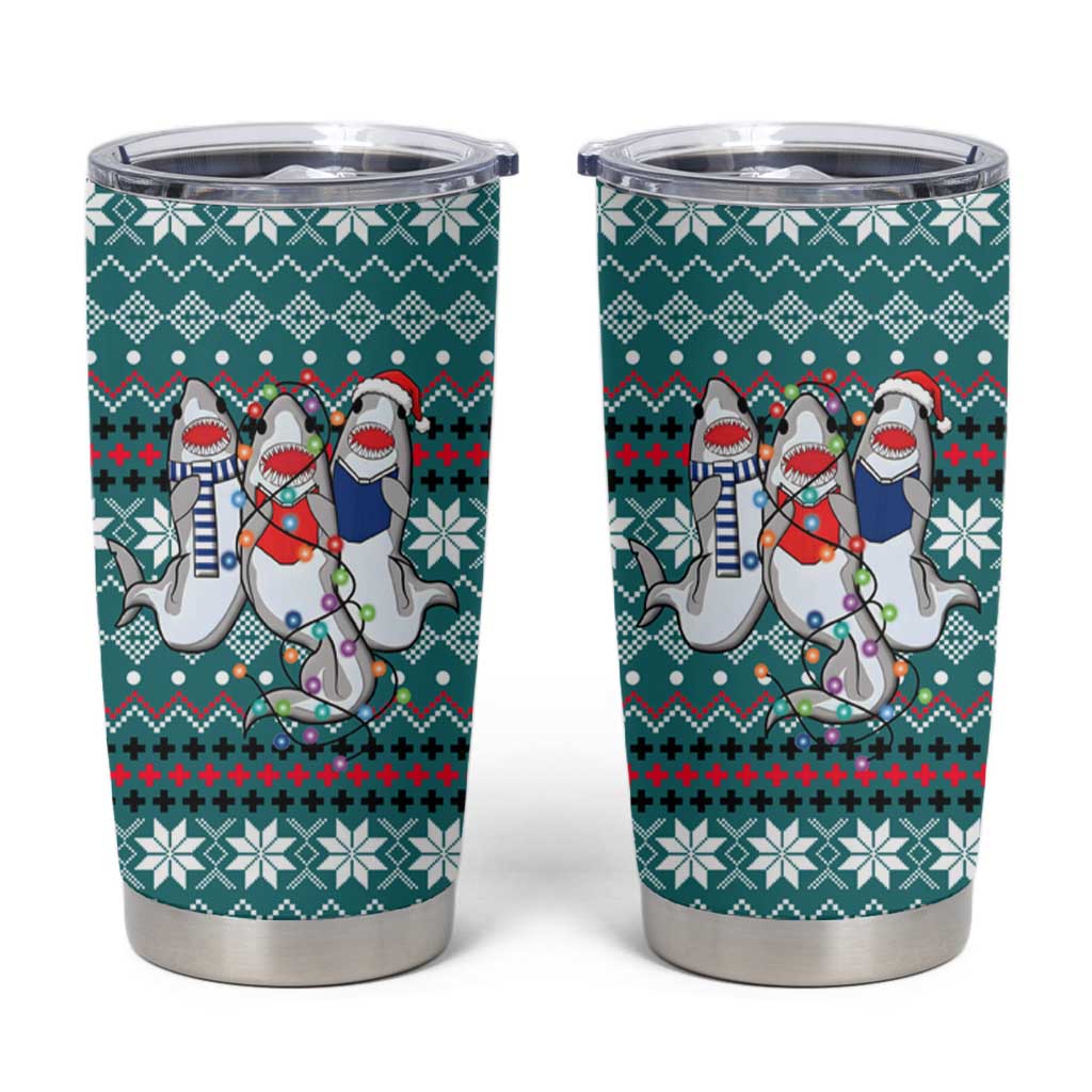 Funny Shark Christmas Tumbler Cup Xmas Holiday Patterns - Wonder Print Shop
