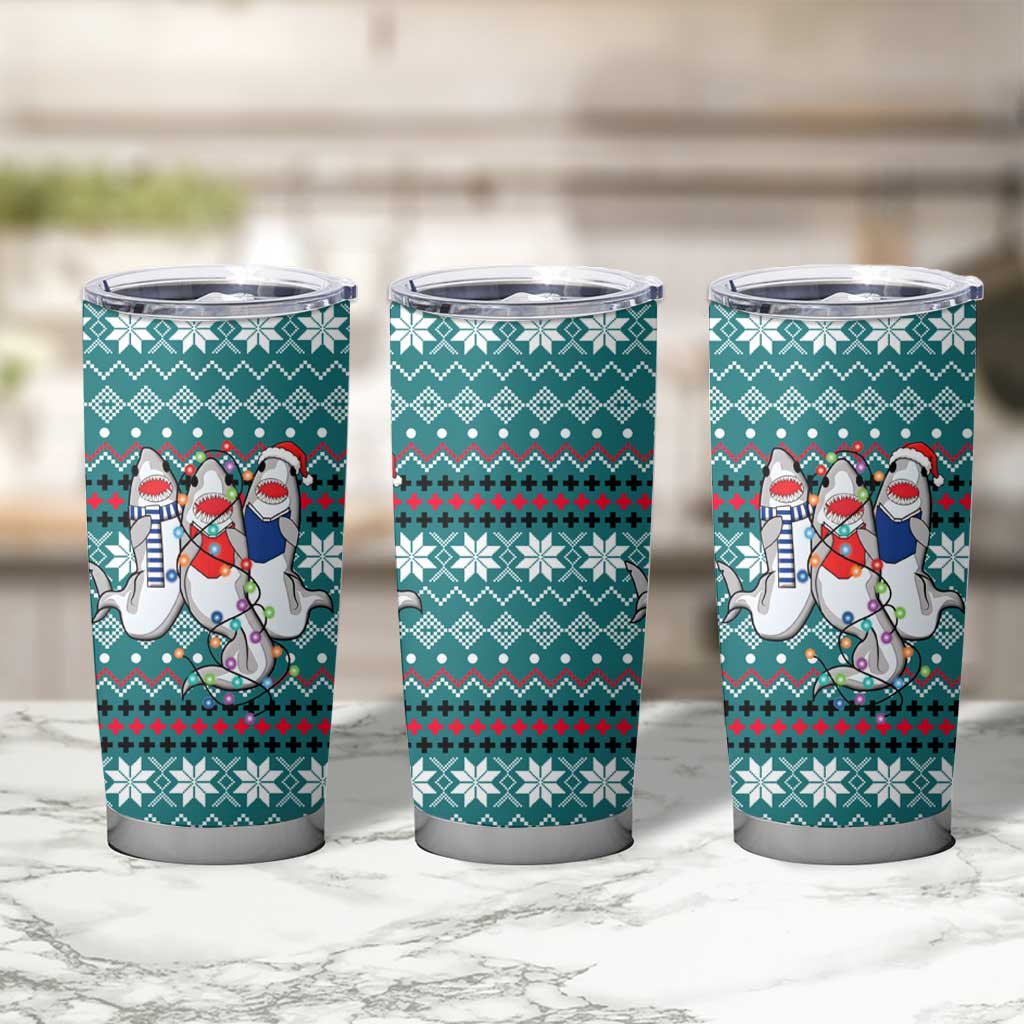 Funny Shark Christmas Tumbler Cup Xmas Holiday Patterns - Wonder Print Shop