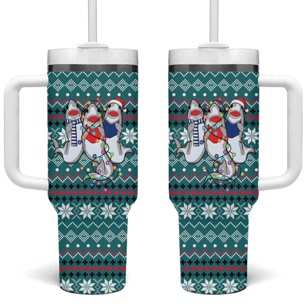 Funny Shark Christmas Tumbler With Handle Xmas Holiday Patterns - Wonder Print Shop