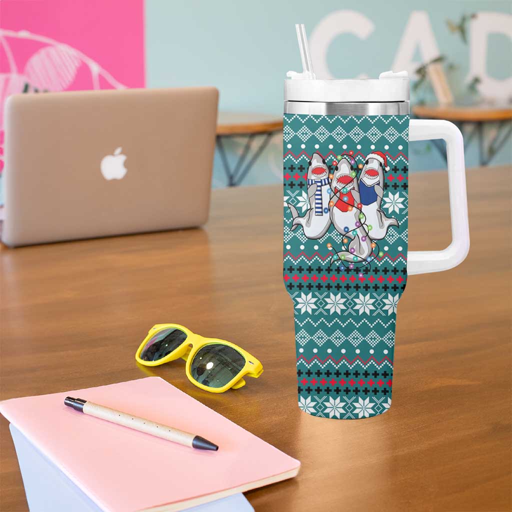 Funny Shark Christmas Tumbler With Handle Xmas Holiday Patterns - Wonder Print Shop