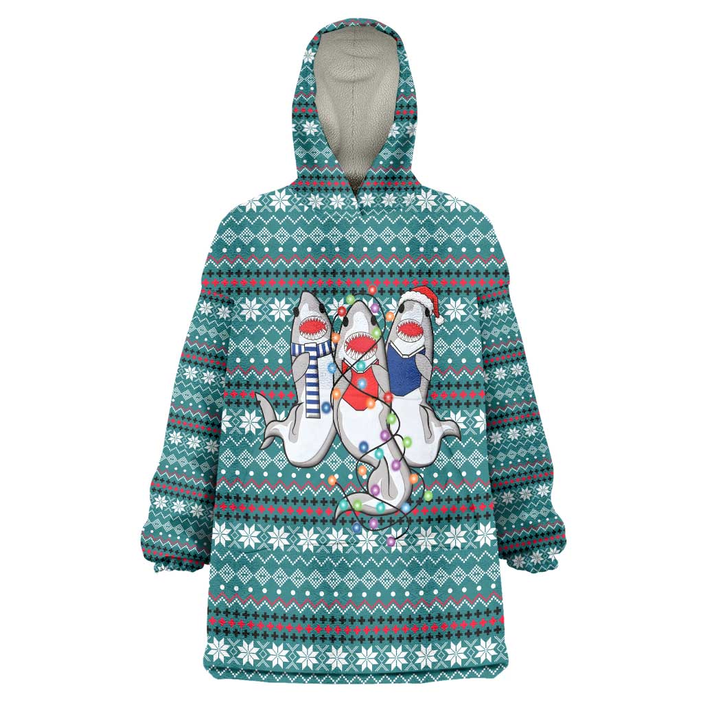 Funny Shark Christmas Wearable Blanket Hoodie Xmas Holiday Patterns - Wonder Print Shop