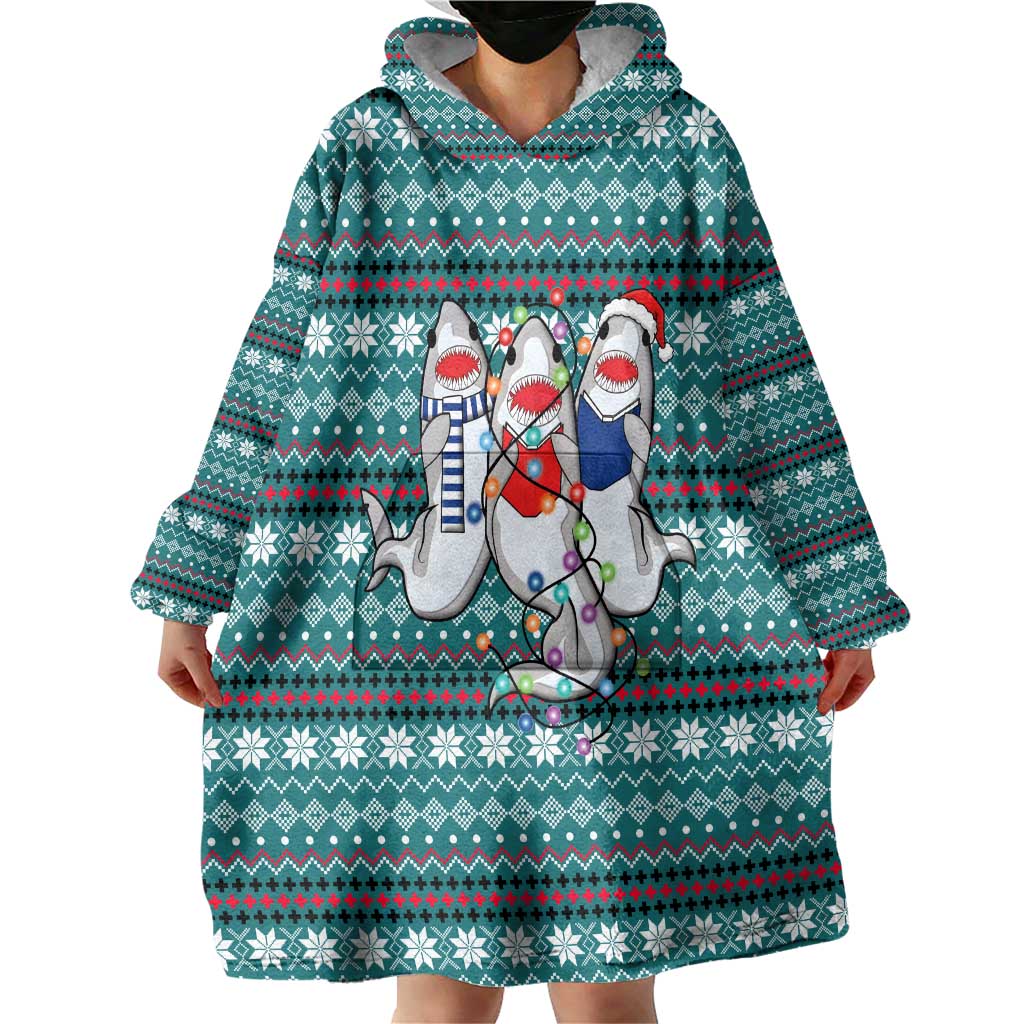 Funny Shark Christmas Wearable Blanket Hoodie Xmas Holiday Patterns - Wonder Print Shop