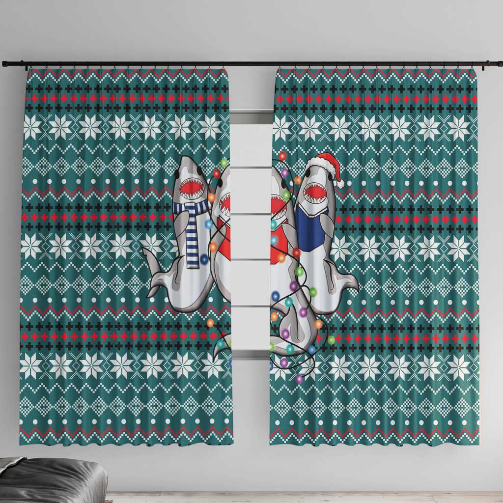 Funny Shark Christmas Window Curtain Xmas Holiday Patterns - Wonder Print Shop