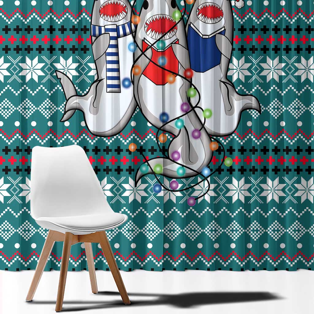 Funny Shark Christmas Window Curtain Xmas Holiday Patterns - Wonder Print Shop
