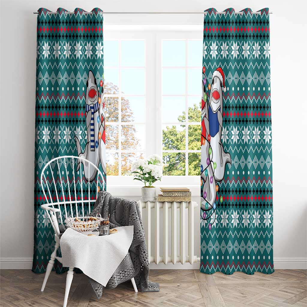 Funny Shark Christmas Window Curtain Xmas Holiday Patterns - Wonder Print Shop