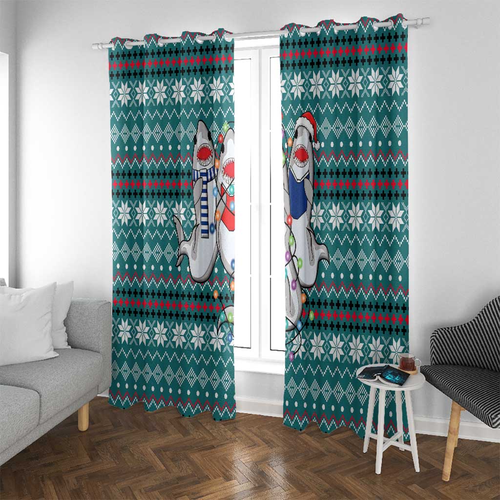 Funny Shark Christmas Window Curtain Xmas Holiday Patterns - Wonder Print Shop