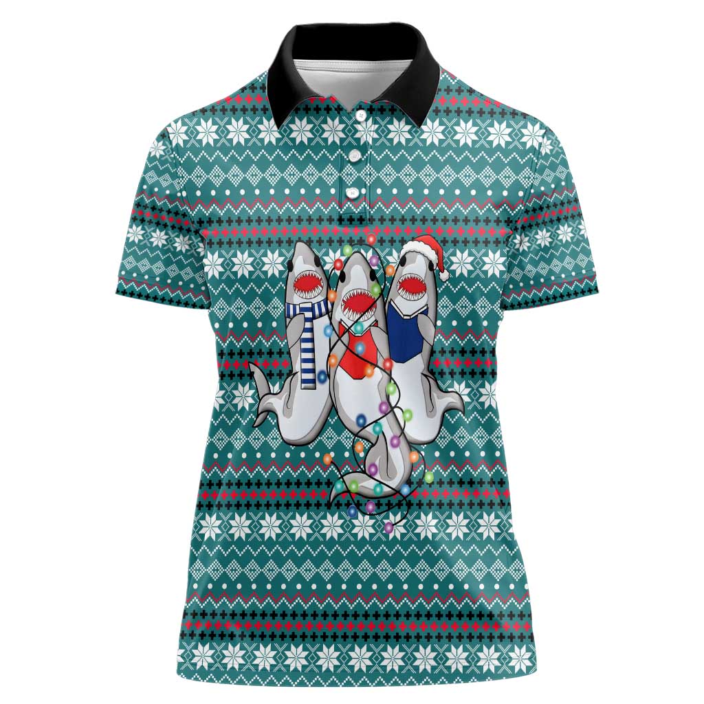 Funny Shark Christmas Women Polo Shirt Xmas Holiday Patterns - Wonder Print Shop