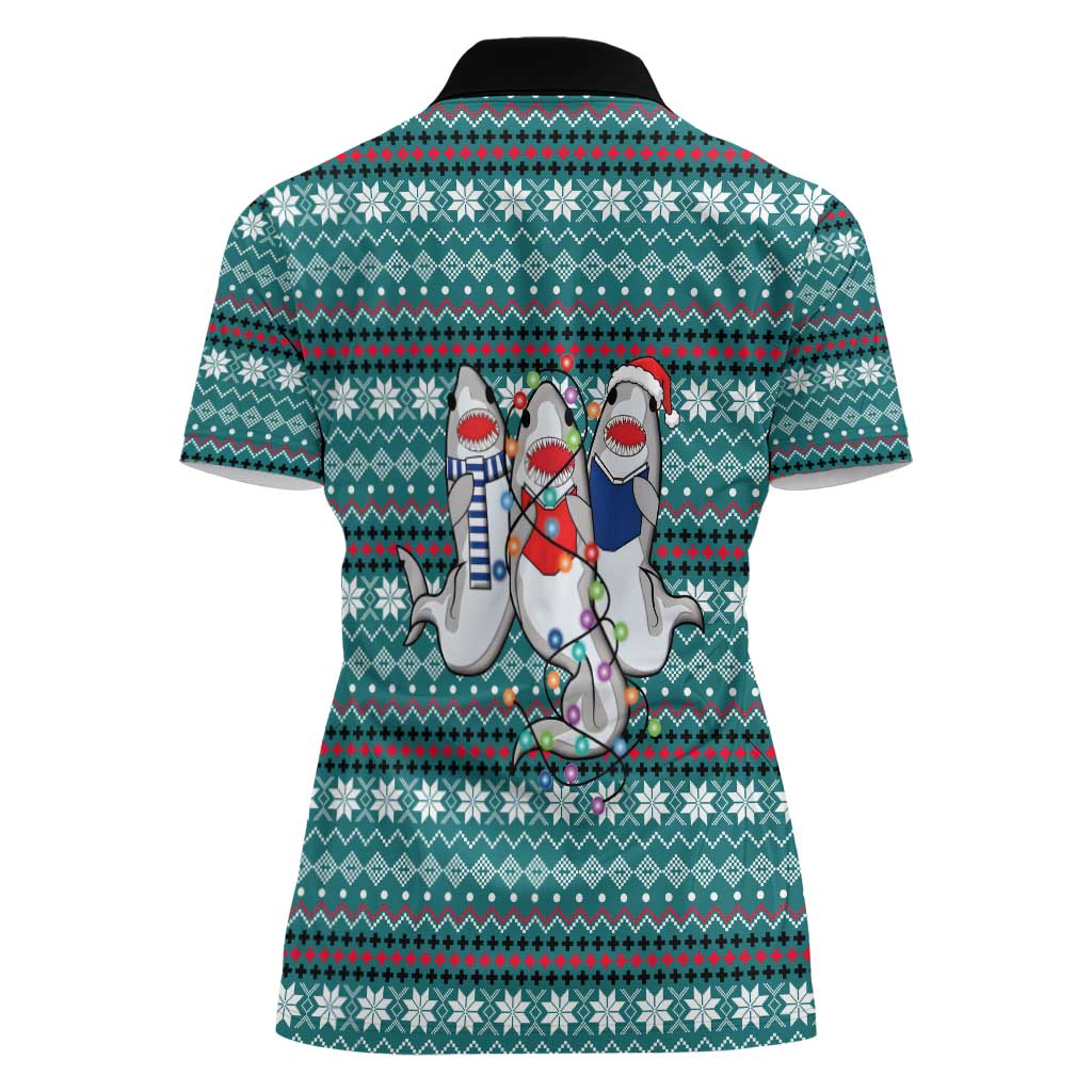 Funny Shark Christmas Women Polo Shirt Xmas Holiday Patterns - Wonder Print Shop