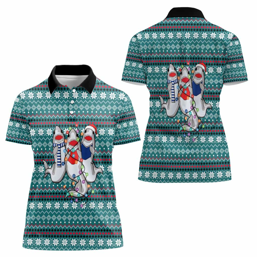 Funny Shark Christmas Women Polo Shirt Xmas Holiday Patterns - Wonder Print Shop