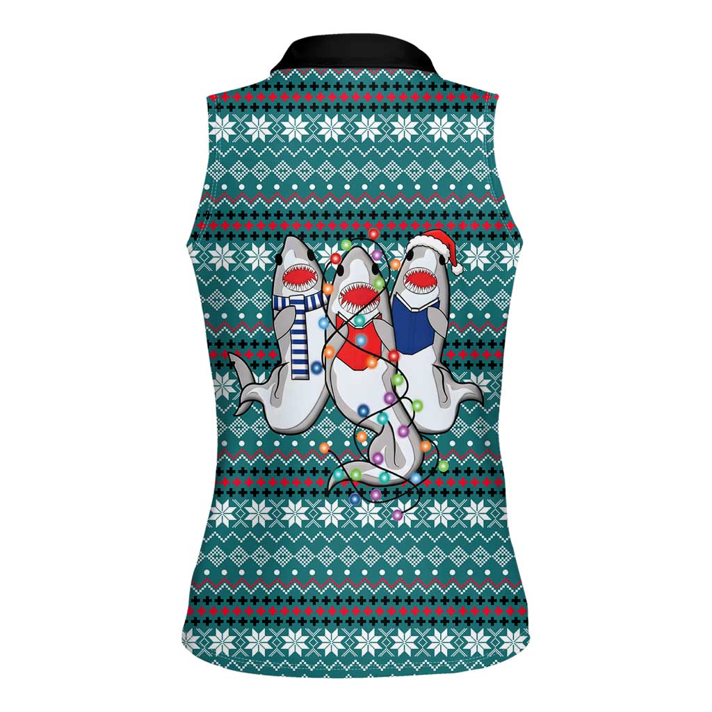 Funny Shark Christmas Women Sleeveless Polo Shirt Xmas Holiday Patterns - Wonder Print Shop