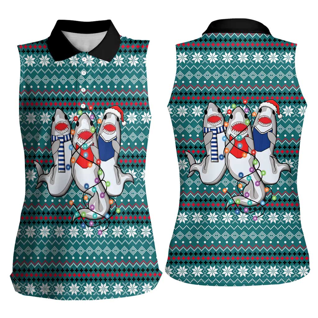 Funny Shark Christmas Women Sleeveless Polo Shirt Xmas Holiday Patterns - Wonder Print Shop