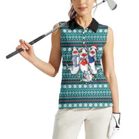 Funny Shark Christmas Women Sleeveless Polo Shirt Xmas Holiday Patterns - Wonder Print Shop
