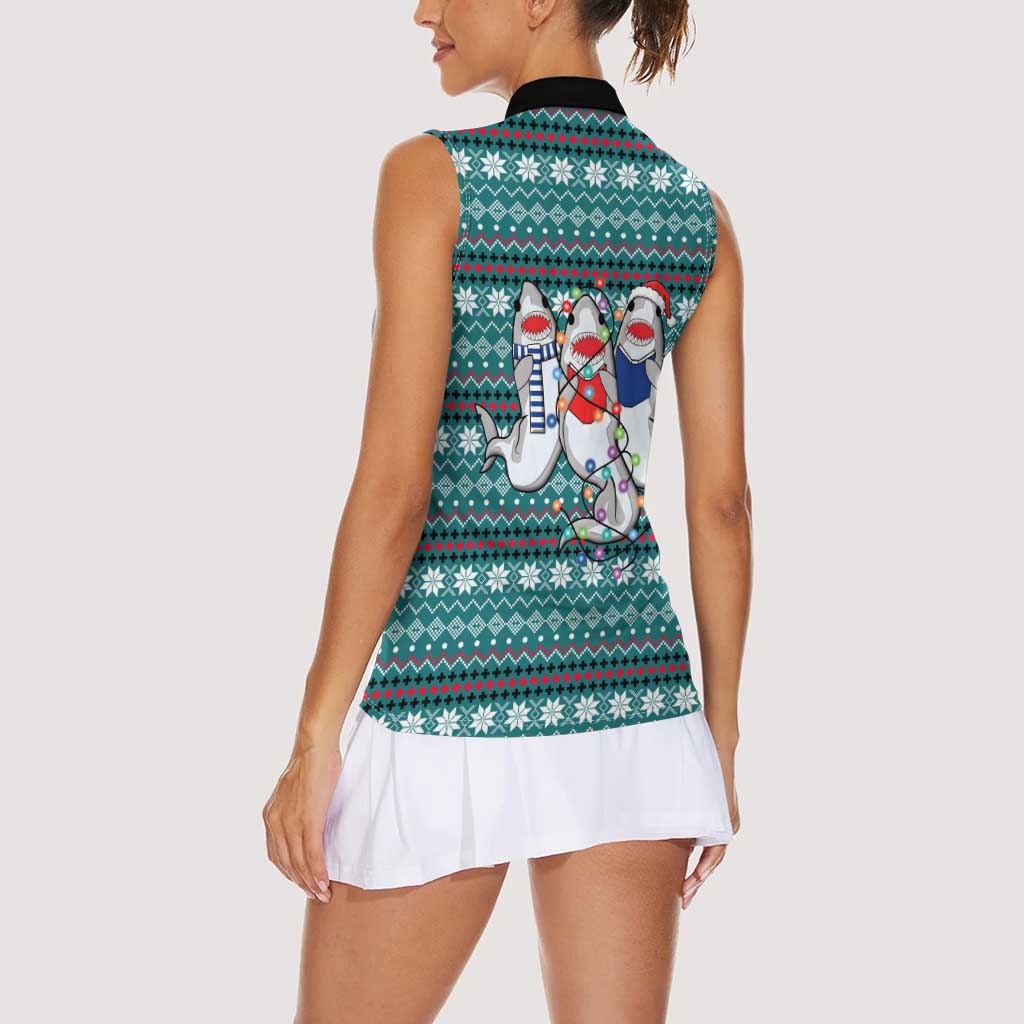 Funny Shark Christmas Women Sleeveless Polo Shirt Xmas Holiday Patterns - Wonder Print Shop
