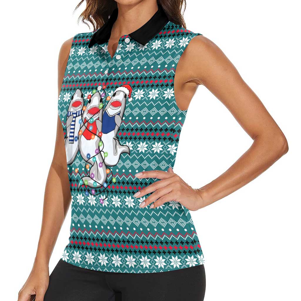 Funny Shark Christmas Women Sleeveless Polo Shirt Xmas Holiday Patterns - Wonder Print Shop