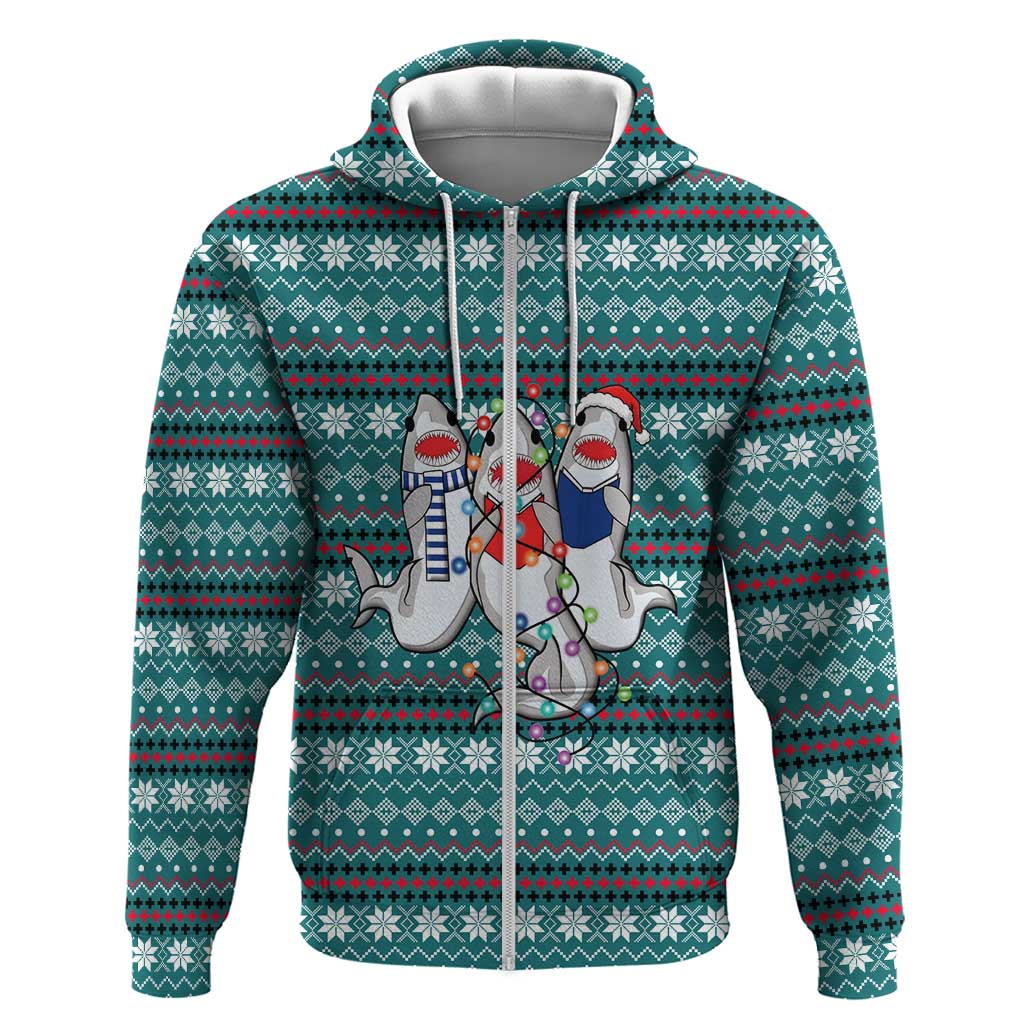 Funny Shark Christmas Zip Hoodie Xmas Holiday Patterns - Wonder Print Shop
