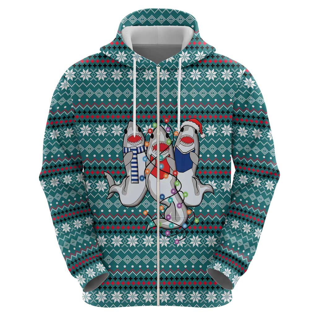 Funny Shark Christmas Zip Hoodie Xmas Holiday Patterns - Wonder Print Shop