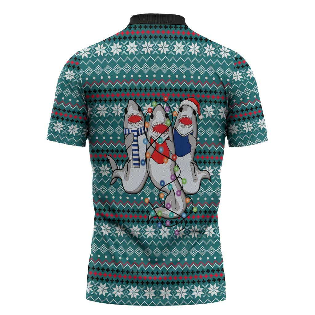 Funny Shark Christmas Zipper Polo Shirt Xmas Holiday Patterns - Wonder Print Shop