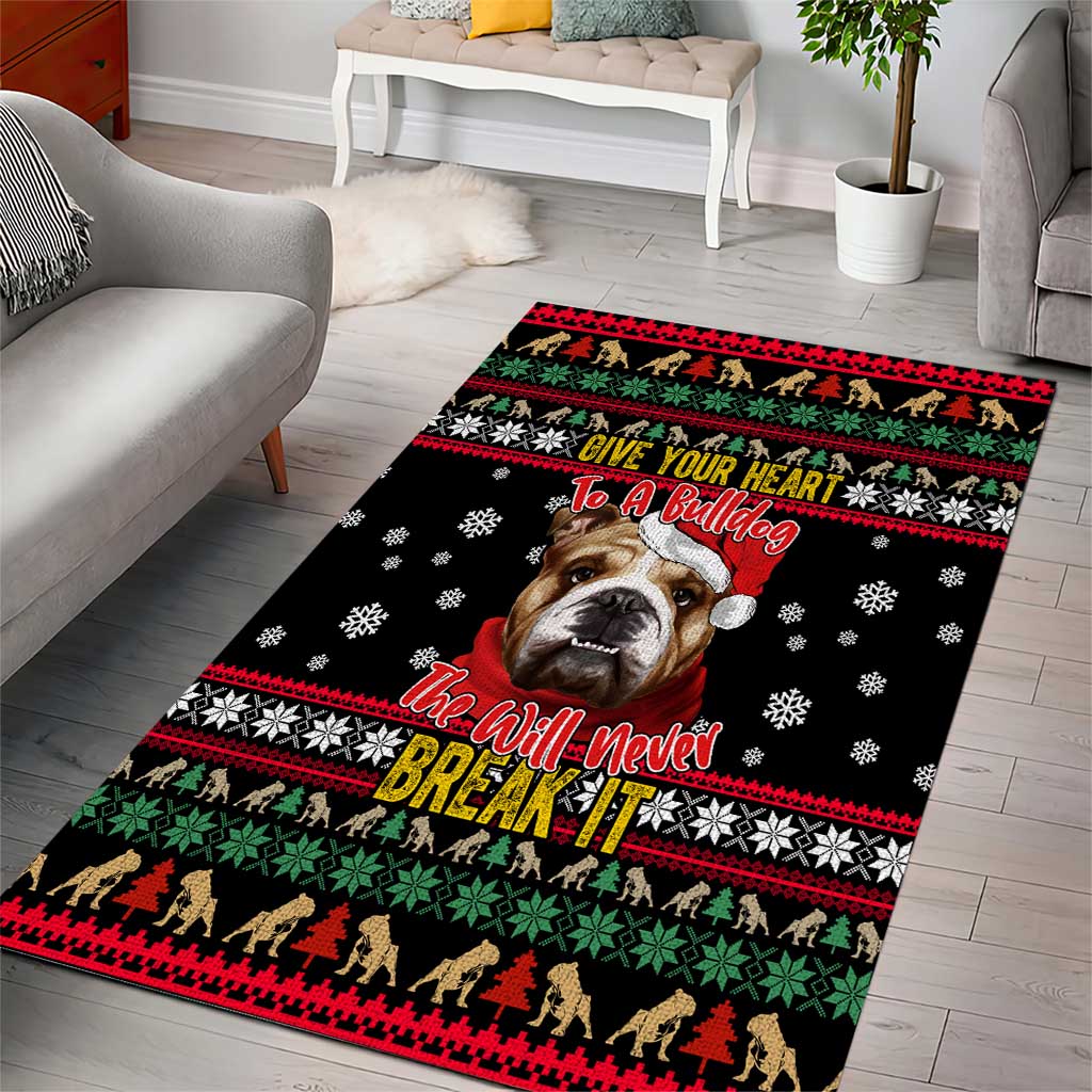 Give Your Heart Bulldog Christmas Area Rug Xmas Holiday Patterns - Wonder Print Shop