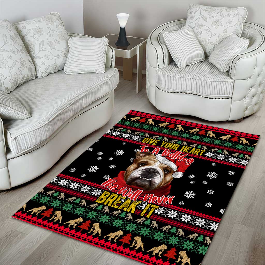 Give Your Heart Bulldog Christmas Area Rug Xmas Holiday Patterns - Wonder Print Shop