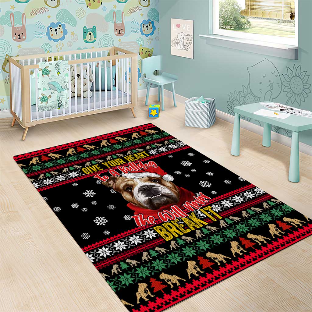 Give Your Heart Bulldog Christmas Area Rug Xmas Holiday Patterns - Wonder Print Shop