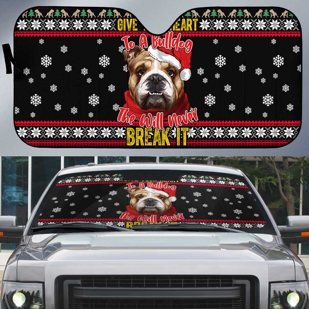 Give Your Heart Bulldog Christmas Auto Sun Shade Xmas Holiday Patterns - Wonder Print Shop