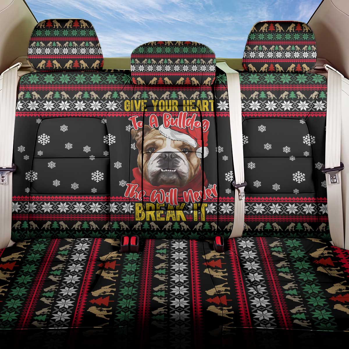 Give Your Heart Bulldog Christmas Back Car Seat Cover Xmas Holiday Patterns - Wonder Print Shop