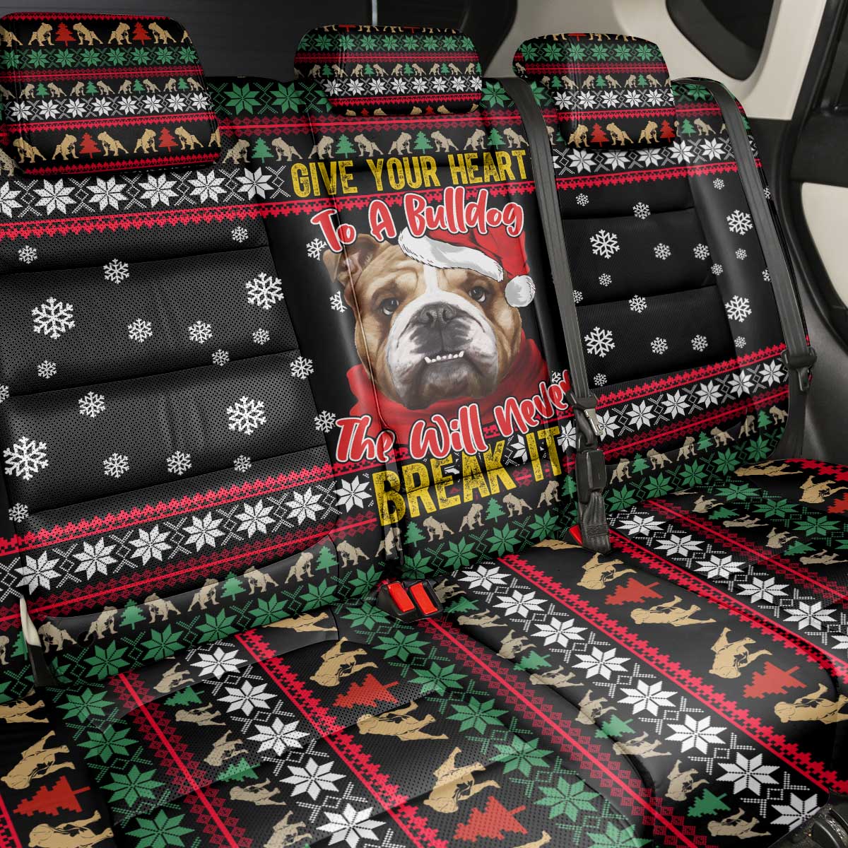Give Your Heart Bulldog Christmas Back Car Seat Cover Xmas Holiday Patterns - Wonder Print Shop