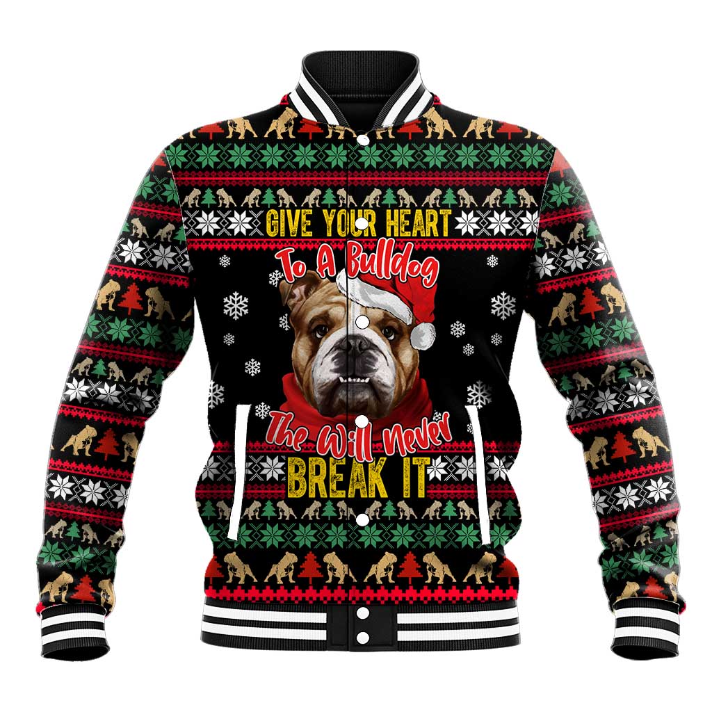Give Your Heart Bulldog Christmas Baseball Jacket Xmas Holiday Patterns - Wonder Print Shop
