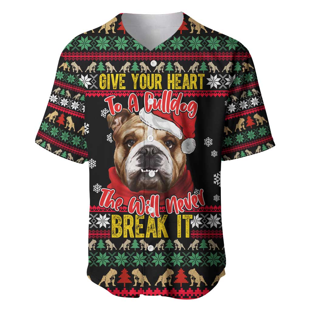 Give Your Heart Bulldog Christmas Baseball Jersey Xmas Holiday Patterns - Wonder Print Shop